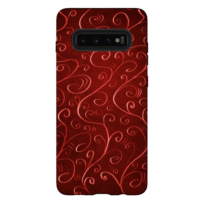 Galaxy S10 plus StrongFit Whimsical Elegant Textured Red Swirl Pattern by Boriana Giormova