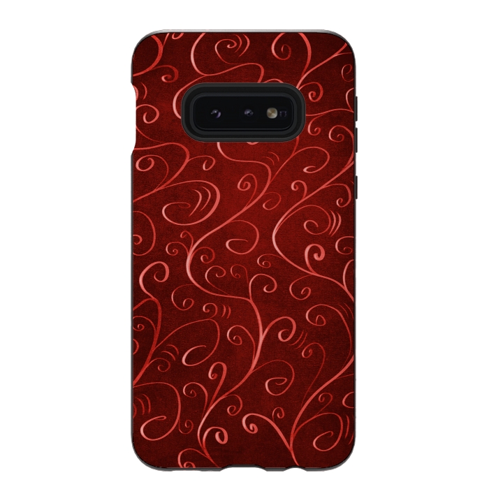 Galaxy S10e StrongFit Whimsical Elegant Textured Red Swirl Pattern by Boriana Giormova