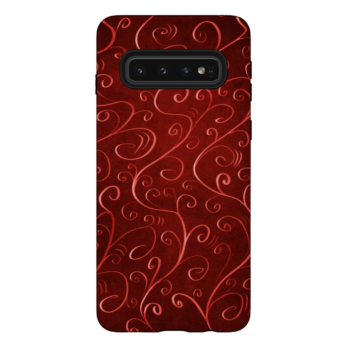 Galaxy S10 StrongFit Whimsical Elegant Textured Red Swirl Pattern by Boriana Giormova