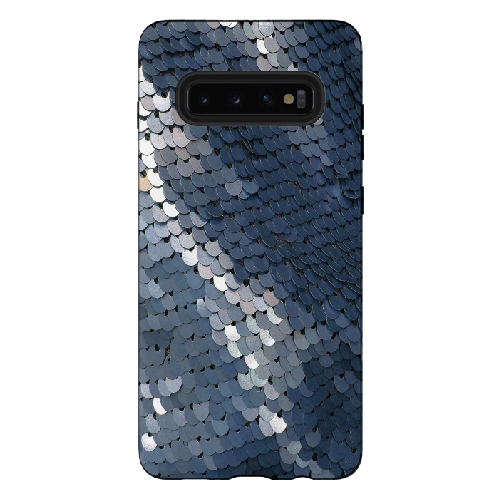 Galaxy S10 plus StrongFit Shiny Blue Gray Sequins by Andrea Haase