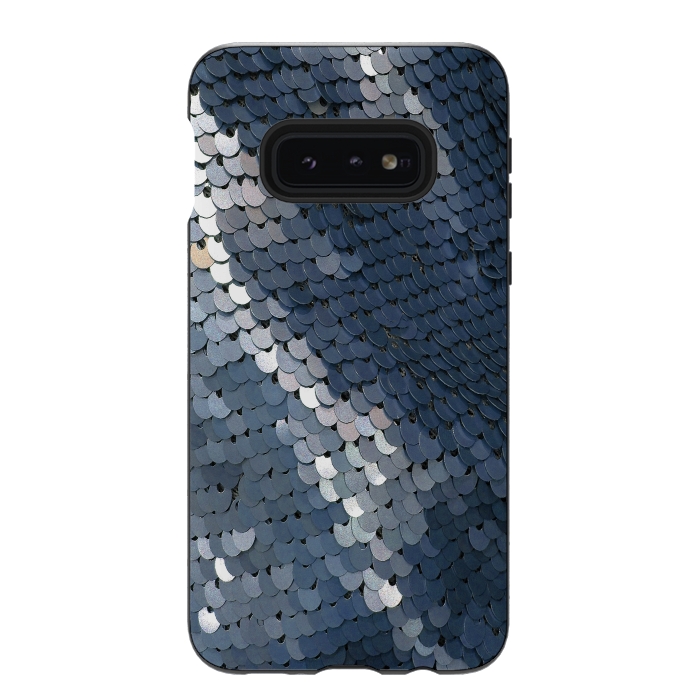 Galaxy S10e StrongFit Shiny Blue Gray Sequins by Andrea Haase