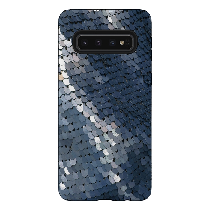 Galaxy S10 StrongFit Shiny Blue Gray Sequins by Andrea Haase