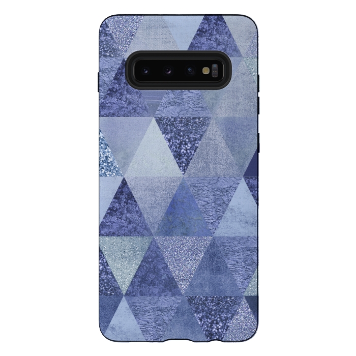 Galaxy S10 plus StrongFit Blue Glitter Triangle Pattern by Andrea Haase