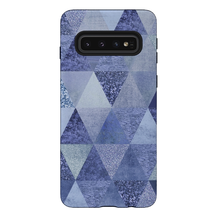 Galaxy S10 StrongFit Blue Glitter Triangle Pattern by Andrea Haase