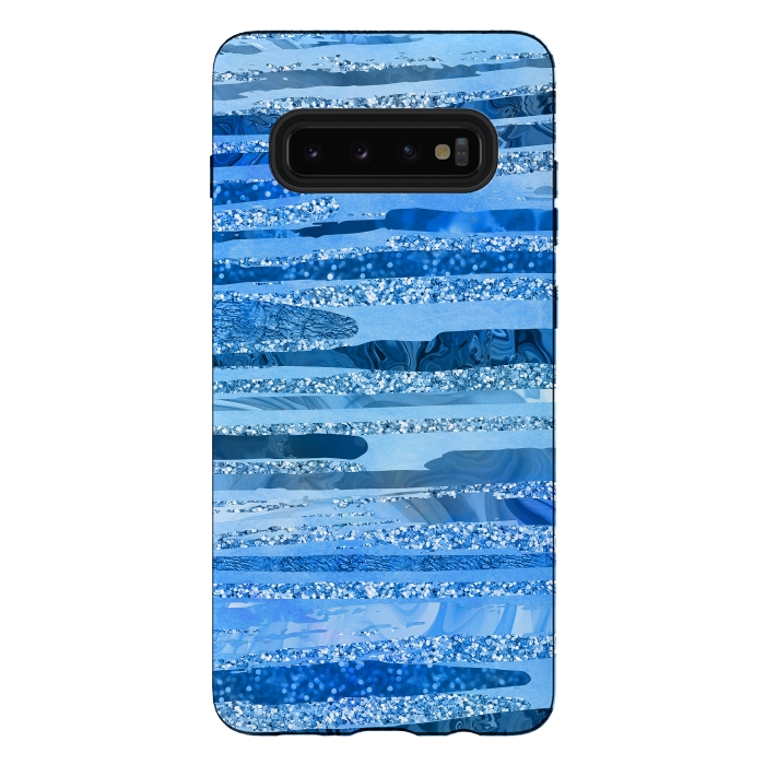 Galaxy S10 plus StrongFit Blue And Aqua Glitter Stripes by Andrea Haase