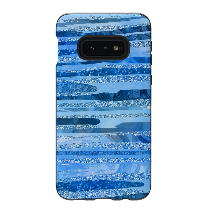 Galaxy S10e StrongFit Blue And Aqua Glitter Stripes by Andrea Haase