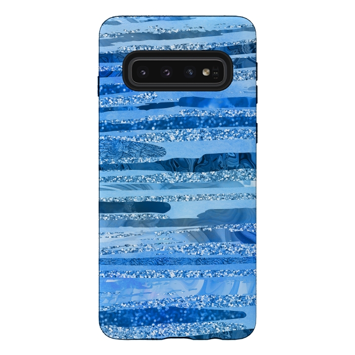Galaxy S10 StrongFit Blue And Aqua Glitter Stripes by Andrea Haase