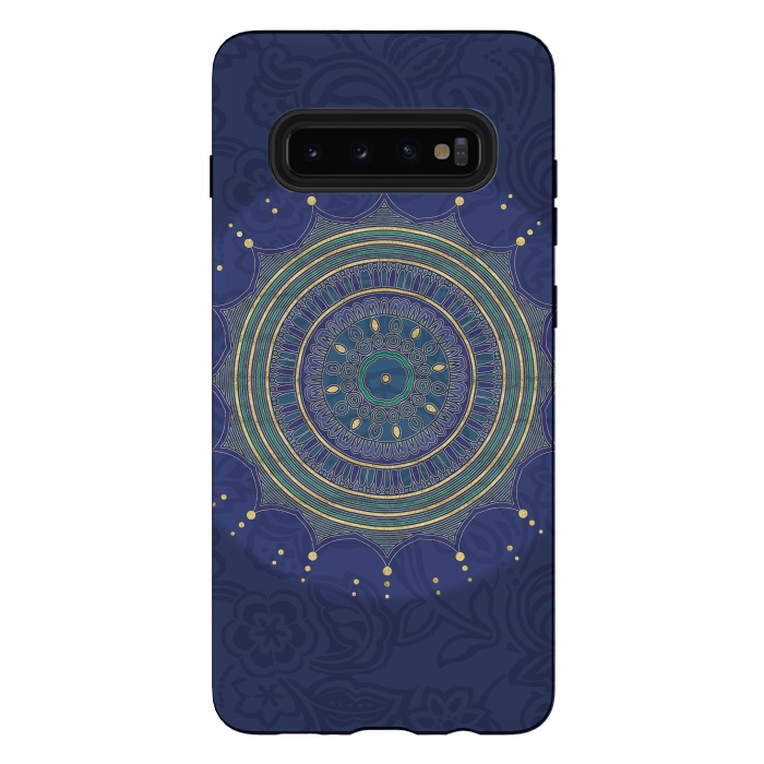 Galaxy S10 plus StrongFit Blue Mandala With Gold by Andrea Haase