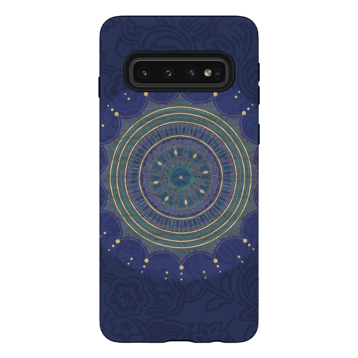 Galaxy S10 StrongFit Blue Mandala With Gold by Andrea Haase