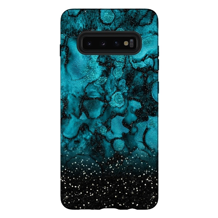Galaxy S10 plus StrongFit Indigo Blue Marble and Black Glitter by  Utart