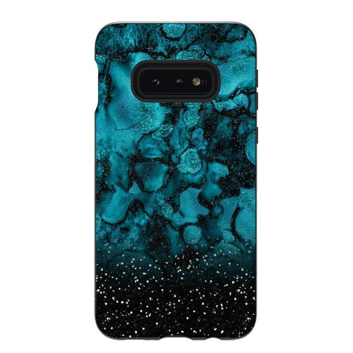 Galaxy S10e StrongFit Indigo Blue Marble and Black Glitter by  Utart
