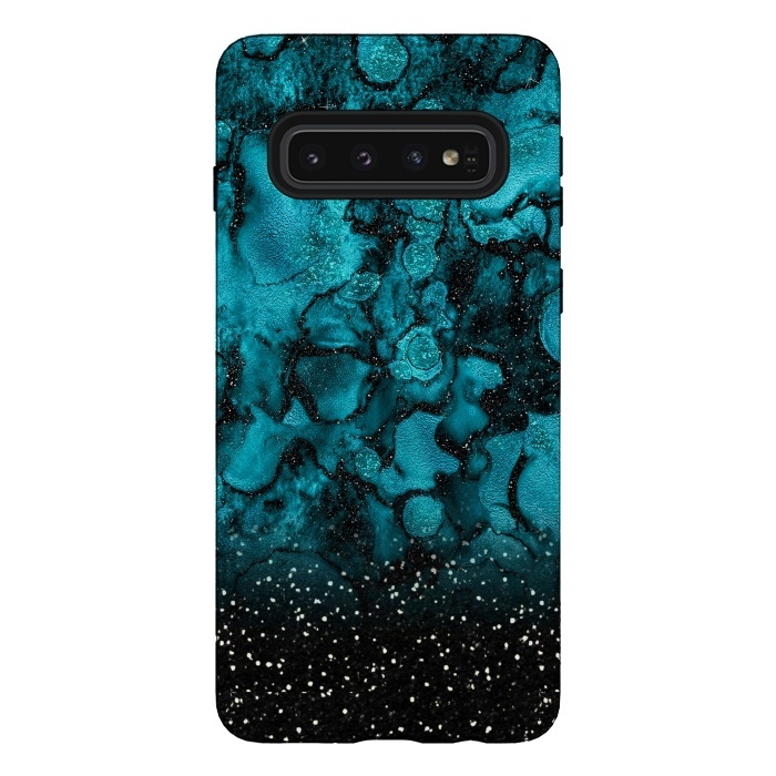 Galaxy S10 StrongFit Indigo Blue Marble and Black Glitter by  Utart