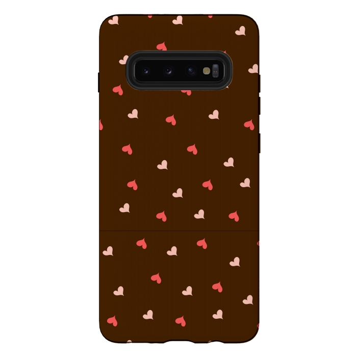 Galaxy S10 plus StrongFit red hearts with brown background by MALLIKA