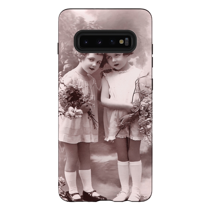 Galaxy S10 plus StrongFit Cute Retro Girls With Flowers by Andrea Haase