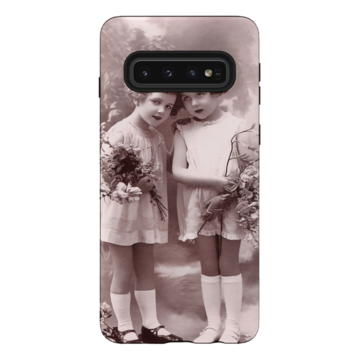 Galaxy S10 StrongFit Cute Retro Girls With Flowers by Andrea Haase