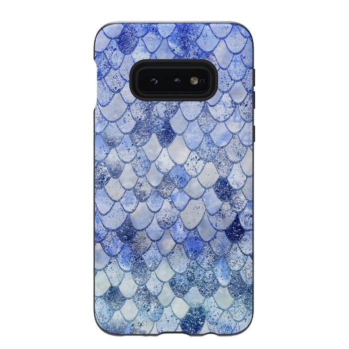Galaxy S10e StrongFit Blue Summer Wonky Watercolor and Glitter Mermaid Scales by  Utart
