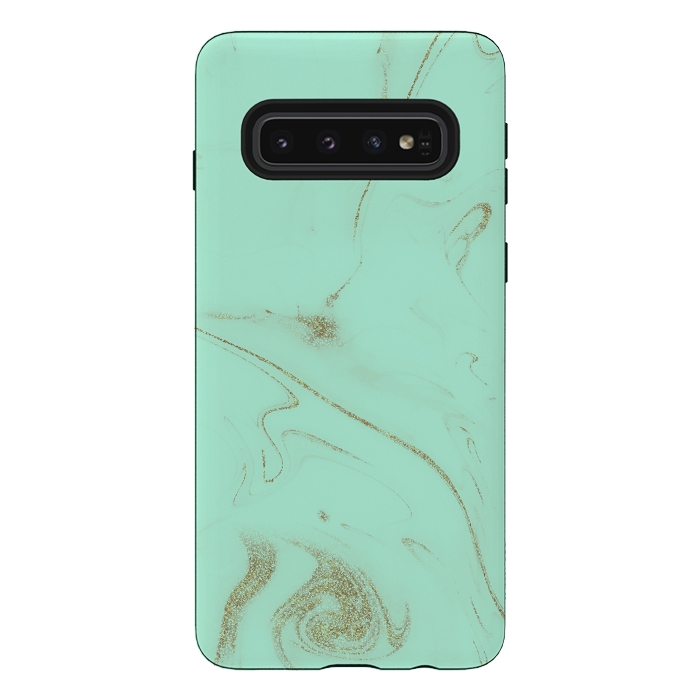 Galaxy S10 StrongFit Elegant gold and mint marble image by InovArts