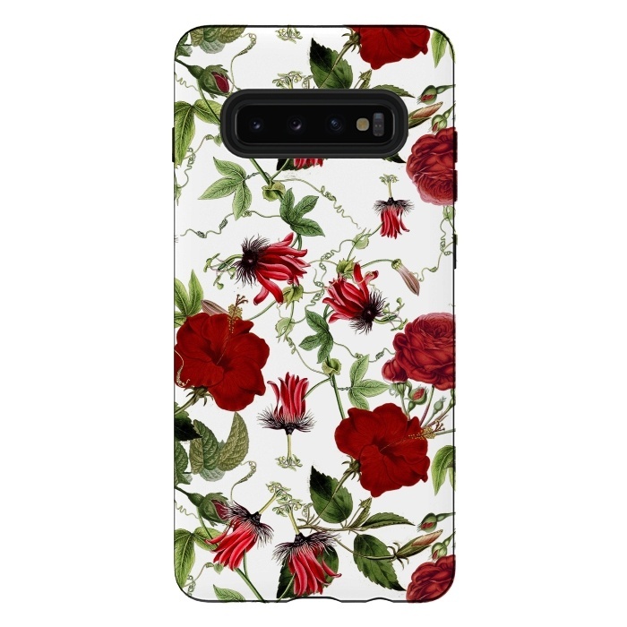 Galaxy S10 plus StrongFit Red Hibiscus and Passiflora Pattern on White by  Utart
