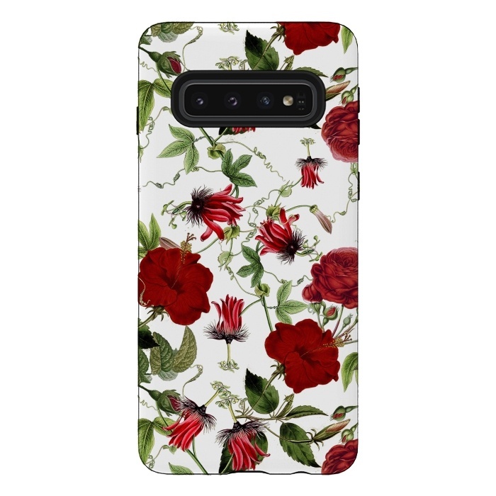 Galaxy S10 StrongFit Red Hibiscus and Passiflora Pattern on White by  Utart
