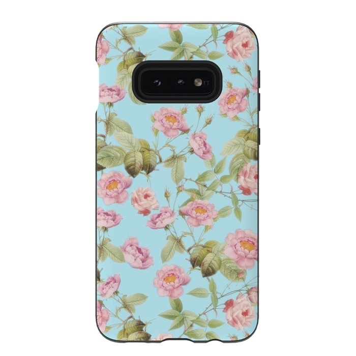 Galaxy S10e StrongFit Pastel Teal and Pink Roses Pattern by  Utart