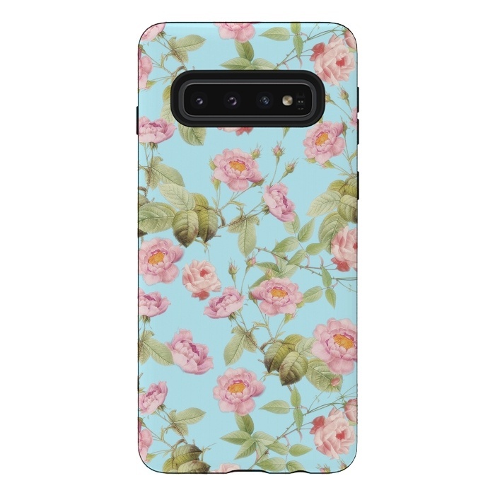 Galaxy S10 StrongFit Pastel Teal and Pink Roses Pattern by  Utart