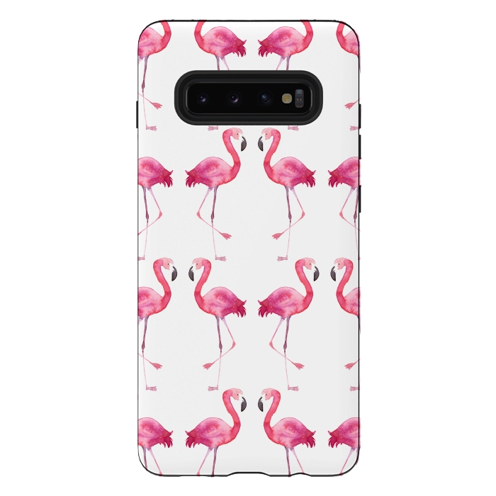 Galaxy S10 plus StrongFit Pink Watercolor Flamingo Print by Becky Starsmore