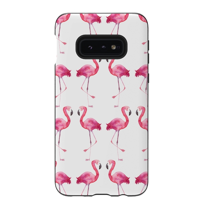 Galaxy S10e StrongFit Pink Watercolor Flamingo Print by Becky Starsmore