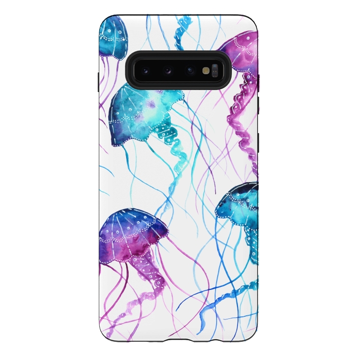 Galaxy S10 plus StrongFit Watercolor Jellyfish Print by Becky Starsmore