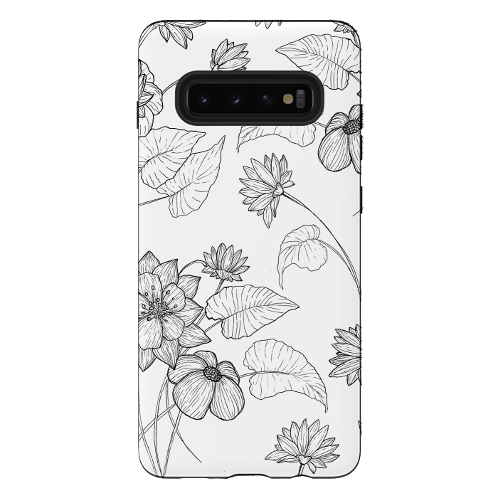 Galaxy S10 plus StrongFit Monochrome Sketchbook Floral by Becky Starsmore