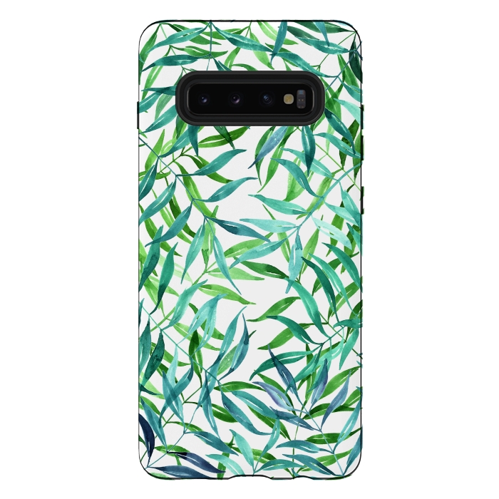 Galaxy S10 plus StrongFit Green Palm Leaf Print by Becky Starsmore