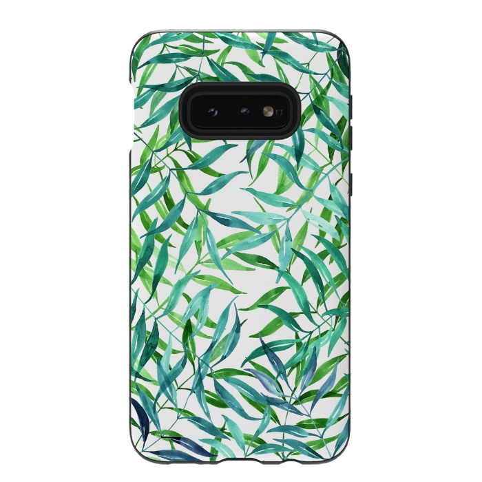 Galaxy S10e StrongFit Green Palm Leaf Print by Becky Starsmore