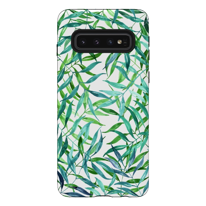 Galaxy S10 StrongFit Green Palm Leaf Print by Becky Starsmore