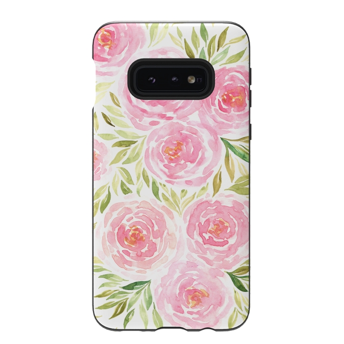Galaxy S10e StrongFit Pastel Pink Peony Floral Print by Becky Starsmore