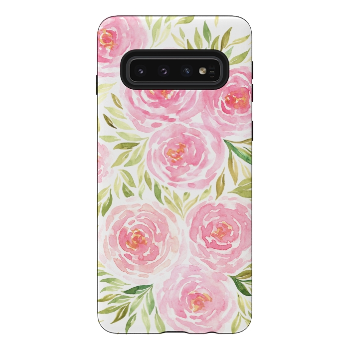 Galaxy S10 StrongFit Pastel Pink Peony Floral Print by Becky Starsmore