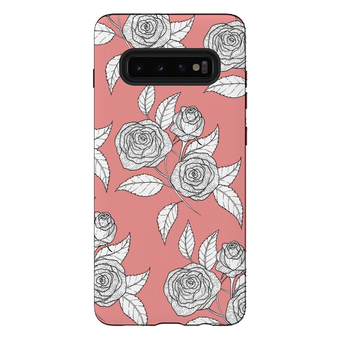 Galaxy S10 plus StrongFit Dusky Pink Vintage Rose Print by Becky Starsmore