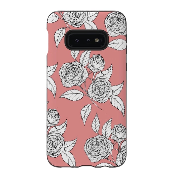 Galaxy S10e StrongFit Dusky Pink Vintage Rose Print by Becky Starsmore
