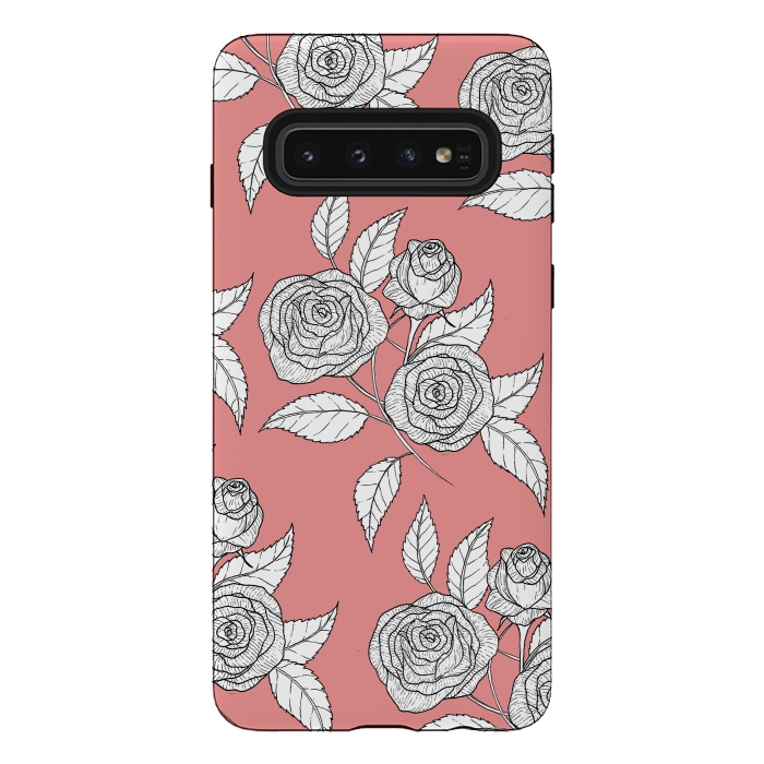 Galaxy S10 StrongFit Dusky Pink Vintage Rose Print by Becky Starsmore