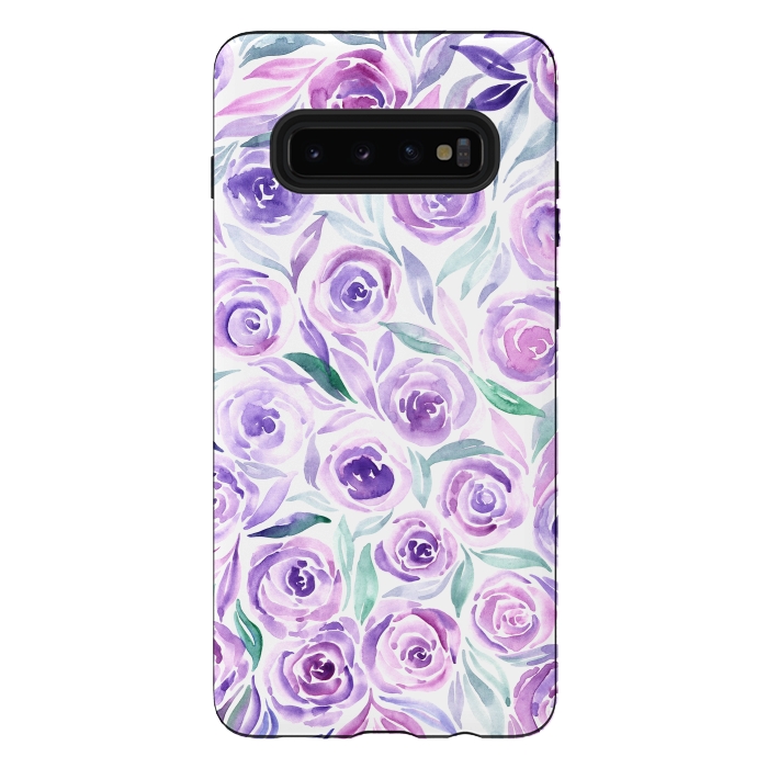 Galaxy S10 plus StrongFit Purple Rose Floral Print by Becky Starsmore