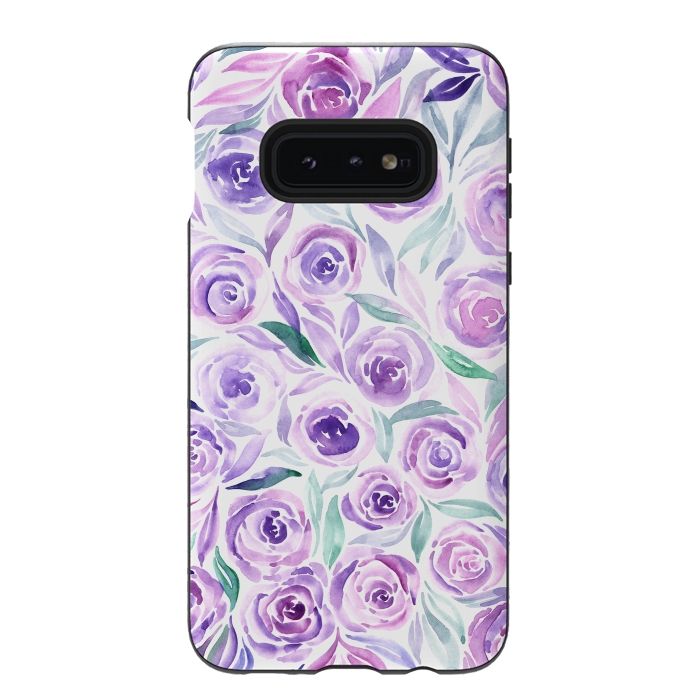 Galaxy S10e StrongFit Purple Rose Floral Print by Becky Starsmore