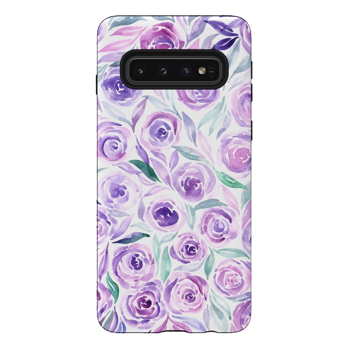 Galaxy S10 StrongFit Purple Rose Floral Print by Becky Starsmore