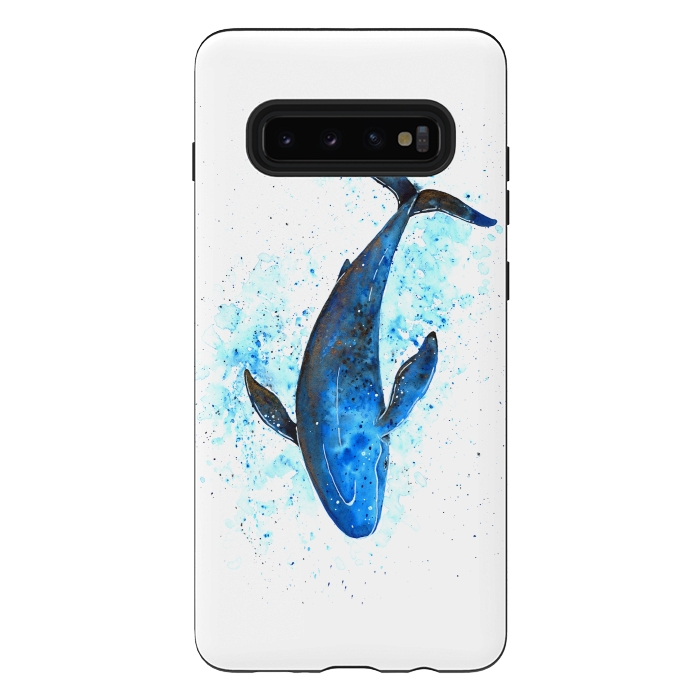 Galaxy S10 plus StrongFit Watercolor Blue Whale Dive by Becky Starsmore