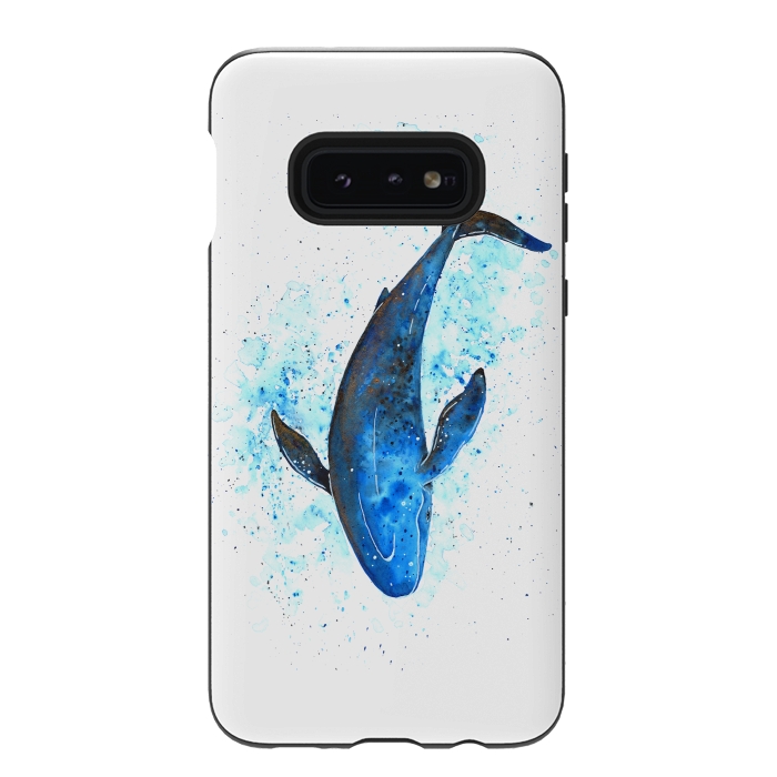 Galaxy S10e StrongFit Watercolor Blue Whale Dive by Becky Starsmore