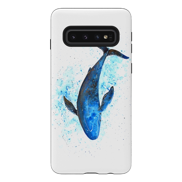 Galaxy S10 StrongFit Watercolor Blue Whale Dive by Becky Starsmore