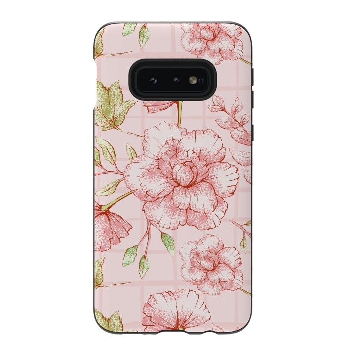 Galaxy S10e StrongFit Modern pink Grid and Flower Pattern by  Utart