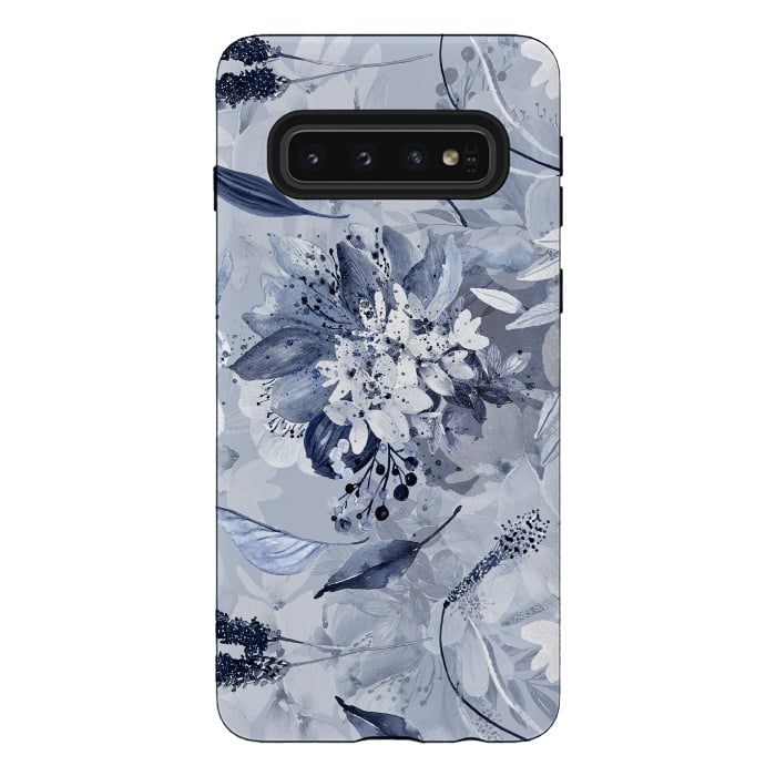 Galaxy S10 StrongFit Autumnal fresh gray and blue flower rose pattern by  Utart