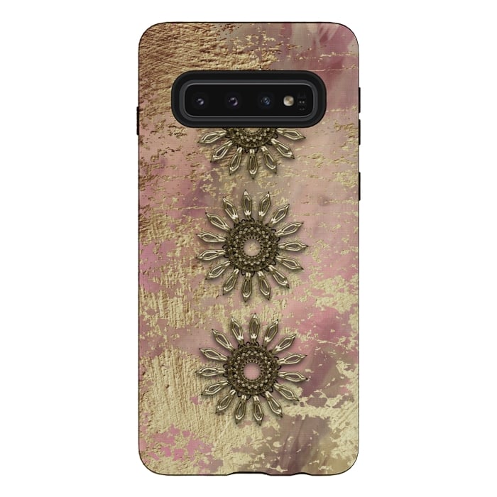 Galaxy S10 StrongFit Golden Embellishments On Pink And Gold by Andrea Haase