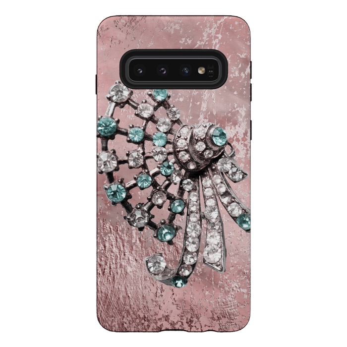Galaxy S10 StrongFit Rhinestone Embellishment Pink And Teal by Andrea Haase