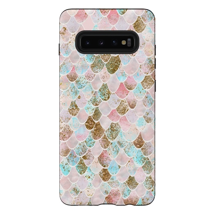Galaxy S10 plus StrongFit Wonky Watercolor Pink and Blue Mermaid Scales  by  Utart