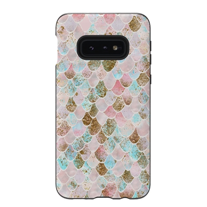 Galaxy S10e StrongFit Wonky Watercolor Pink and Blue Mermaid Scales  by  Utart
