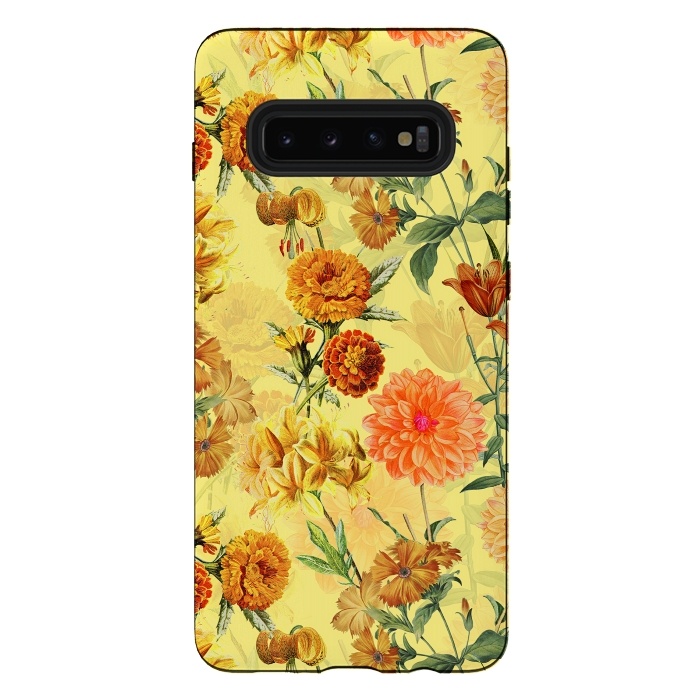 Galaxy S10 plus StrongFit Yellow vintage Flower Pattern by  Utart